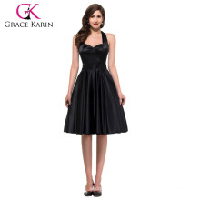 Grace Karin cabestro color sólido negro retro vintage vestido CL006046-1